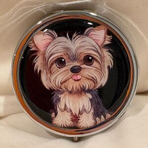 Cute Terrier Dog Travel Pill Box 3 Compartment Medicine Metal Cat Pill Case NEW